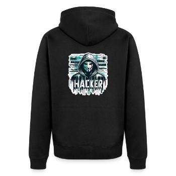 Hacker - Illustration - Veste à capuche bio Premium Unisexe - noir - Dos - Nico (187cm)