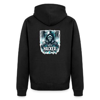 Hacker - Illustration - Veste à capuche bio Premium Unisexe - noir - Dos - Nico (187cm)