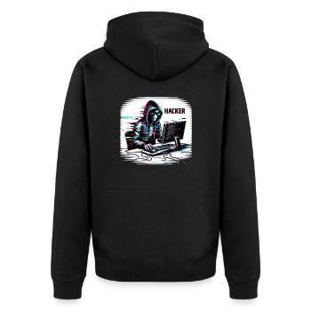 Hacker - Illustration - Veste à capuche bio Premium Unisexe - noir - Dos - Nico (187cm)