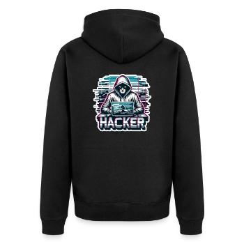 Hacker - Illustration - Veste à capuche bio Premium Unisexe - noir - Dos - Nico (187cm)