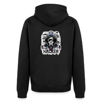 Hacker - Illustration - Veste à capuche bio Premium Unisexe - noir - Dos - Nico (187cm)