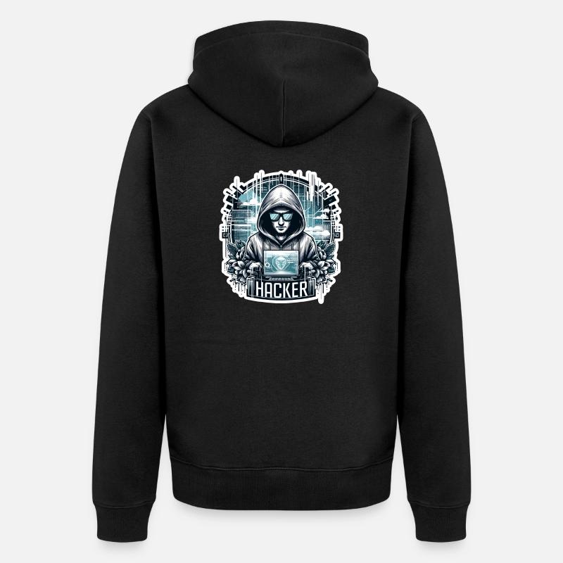 Hacker - Illustration - Unisex Premium Bio Zip Hoodie - Schwarz