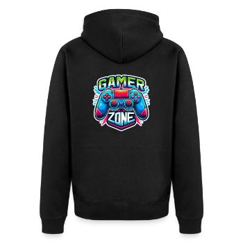 Gamer Zone - Controller Illustration - Unisex Premium Bio Zip Hoodie - Schwarz - Hinten - Nico (187cm)