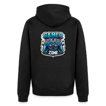 Gamer Zone - Controller Illustration - Unisex Premium Bio Zip Hoodie - Schwarz - Hinten - Nico (187cm)