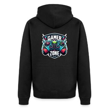 Gamer Zone - Controller Illustration - Unisex Premium Bio Zip Hoodie - Schwarz - Hinten - Nico (187cm)