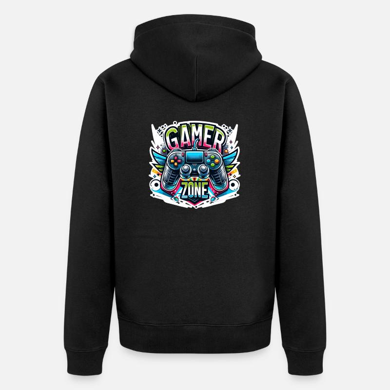 Gamer Zone - Controller Illustration - Unisex Premium Bio Zip Hoodie - Schwarz