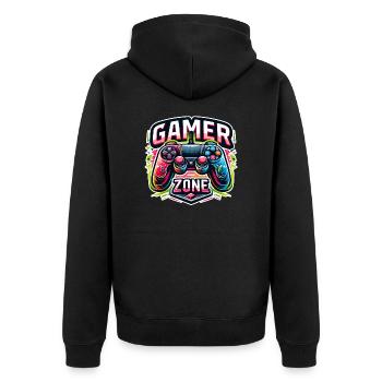 Gamer Zone - Controller Illustration - Unisex Premium Bio Zip Hoodie - Schwarz - Hinten - Nico (187cm)