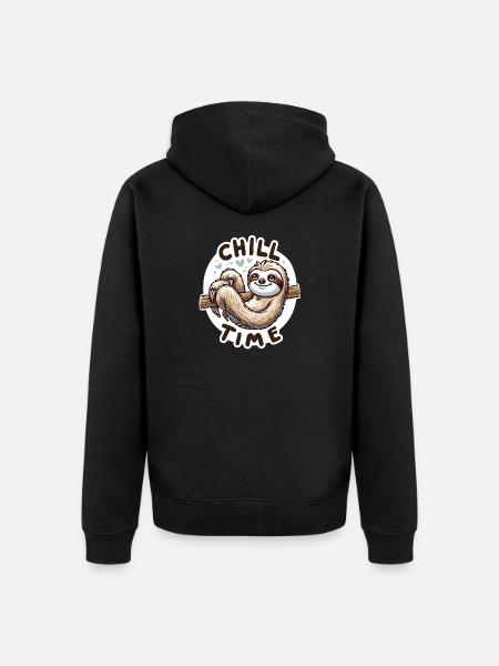 Chill Time - Sloth Illustration - Unisex Premium Organic Zip Hoodie - black