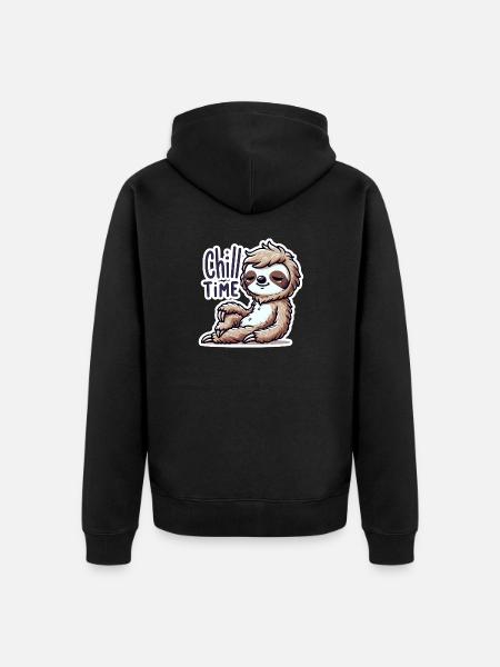 Chill Time - Sloth Illustration - Unisex Premium Organic Zip Hoodie - black