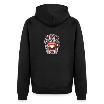 Brew Love - Kaffeetasse Illustration - Unisex Premium Bio Zip Hoodie - Schwarz - Hinten - Nico (187cm)