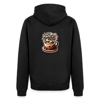 Brew Love - Kaffeetasse Illustration - Unisex Premium Bio Zip Hoodie - Schwarz - Hinten - Nico (187cm)