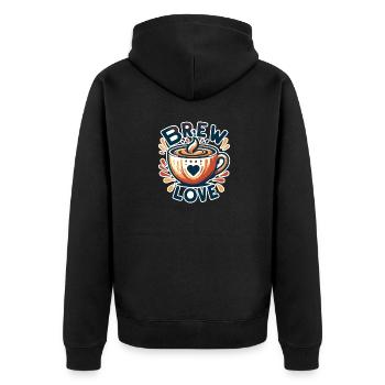 Brew Love - Kaffeetasse Illustration - Unisex Premium Bio Zip Hoodie - Schwarz - Hinten - Nico (187cm)