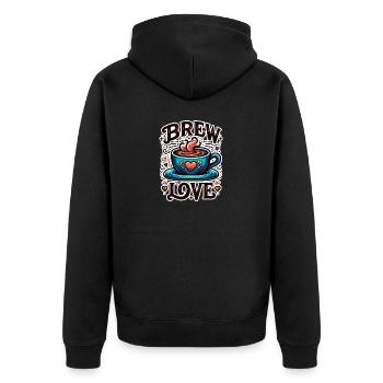 Brew Love - Kaffeetasse Illustration - Unisex Premium Bio Zip Hoodie - Schwarz - Hinten - Nico (187cm)