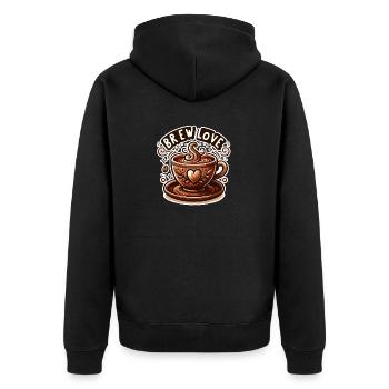 Brew Love - Kaffeetasse Illustration - Unisex Premium Bio Zip Hoodie - Schwarz - Hinten - Nico (187cm)