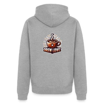 Brew Love - Coffee Cup Illustration - Unisex Premium Organic Zip Hoodie - heather grey - Back - Nico (187cm)