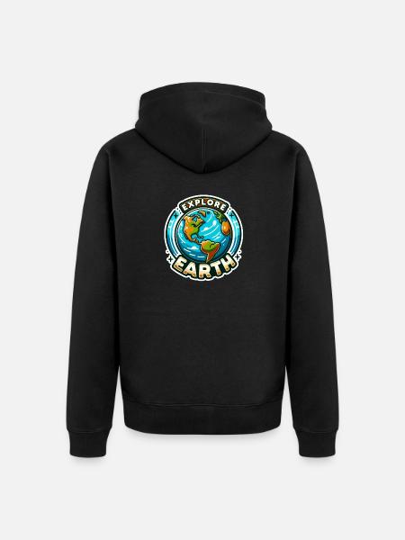Explore Earth - Earth Illustration - Unisex Premium Organic Zip Hoodie - black
