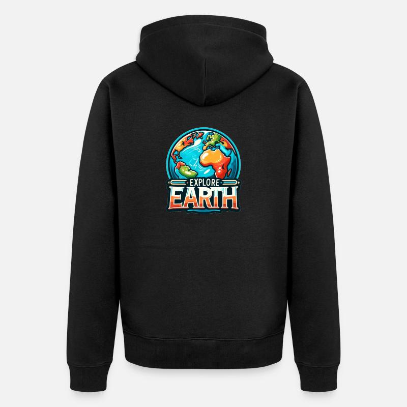 Explore Earth - Erde Illustration - Unisex Premium Bio Zip Hoodie - Schwarz