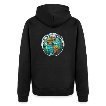 Explore Earth - Erde Illustration - Unisex Premium Bio Zip Hoodie - Schwarz - Hinten - Nico (187cm)