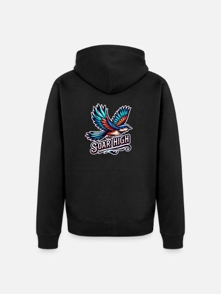 Soar High - bird illustration - Unisex Premium Organic Zip Hoodie - black