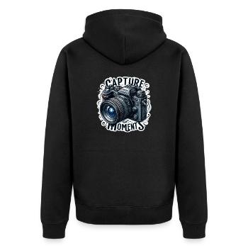 Capturer des moments - Illustration de l’appareil photo - Veste à capuche bio Premium Unisexe - noir - Dos - Nico (187cm)