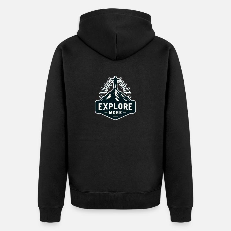 Explore more - Wanderer - Unisex Premium Bio Zip Hoodie - Schwarz