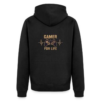 Gamer for life - Unisex Premium Bio Zip Hoodie - Schwarz - Hinten - Nico (187cm)