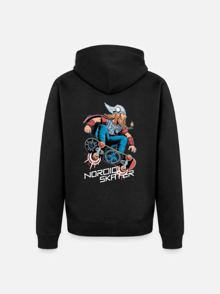 Nordic Skater Wikinger - Unisex Premium Bio Zip Hoodie - Schwarz