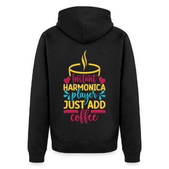 Funny Harmonica Player Instant Just Coffee - Unisex Premium Bio Zip Hoodie - Schwarz - Hinten - Nico (187cm)