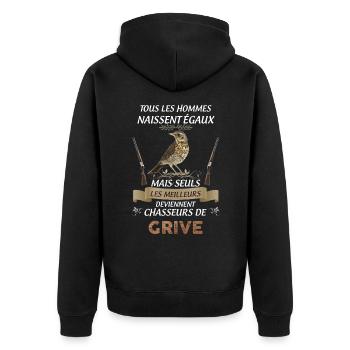 Chasse grive citation homme cadeau chasseur - Veste à capuche bio Premium Unisexe - noir - Dos - Nico (187cm)