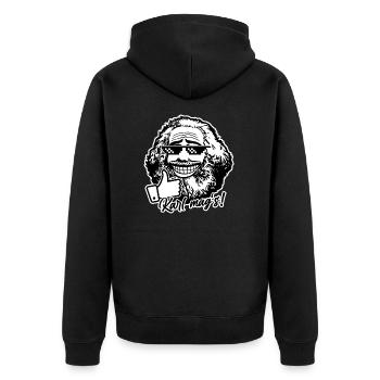 Karl Marx mag's (zweifarbig) - Unisex Premium Bio Zip Hoodie - Schwarz - Hinten - Nico (187cm)
