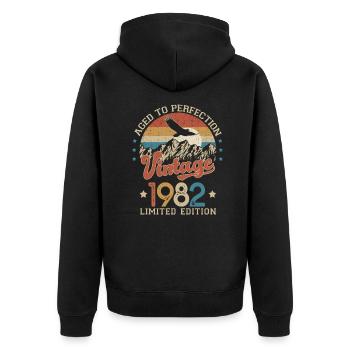 1982 Humour anniversaire 40 ans âge perfection - Veste à capuche bio Premium Unisexe - noir - Dos - Nico (187cm)