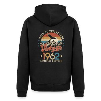 1962 Humour anniversaire 60 ans âge perfection - Veste à capuche bio Premium Unisexe - noir - Dos - Nico (187cm)