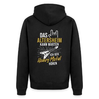 Heavy Metal Rock Musik Opa Altersheim Rentner - Unisex Premium Bio Zip Hoodie - Schwarz - Hinten - Nico (187cm)