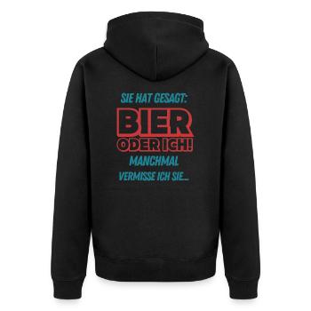 Sie hat gesagt Bier oder Ich Lustige Bier Sprüche - Unisex Premium Bio Zip Hoodie - Schwarz - Hinten - Nico (187cm)