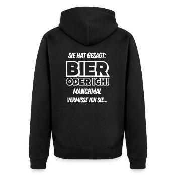 Sie hat gesagt Bier oder Ich Lustige Bier Sprüche - Unisex Premium Bio Zip Hoodie - Schwarz - Hinten - Nico (187cm)