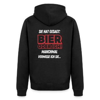 Sie hat gesagt Bier oder Ich Lustige Bier Sprüche - Unisex Premium Bio Zip Hoodie - Schwarz - Hinten - Nico (187cm)