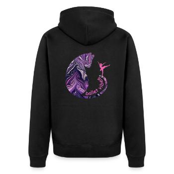 katze mit ballerina e 75 - Unisex Premium Bio Zip Hoodie - Schwarz - Hinten - Nico (187cm)