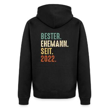 Bester Ehemann seit 2022 Ehe Hochzeit Verheiratet - Unisex Premium Bio Zip Hoodie - Schwarz - Hinten - Nico (187cm)