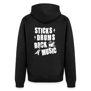 Sticks Drums Rock and Musics - Unisex Premium Bio Zip Hoodie - Schwarz - Hinten - Nico (187cm)