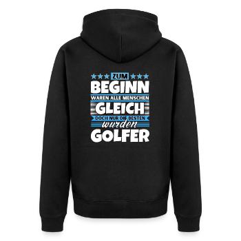 Zum Beginn gleich die besten wurden Golfer - Unisex Premium Bio Zip Hoodie - Schwarz - Hinten - Nico (187cm)