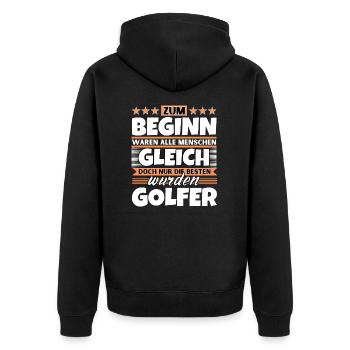 Zum Beginn gleich die besten wurden Golfer - Unisex Premium Bio Zip Hoodie - Schwarz - Hinten - Nico (187cm)