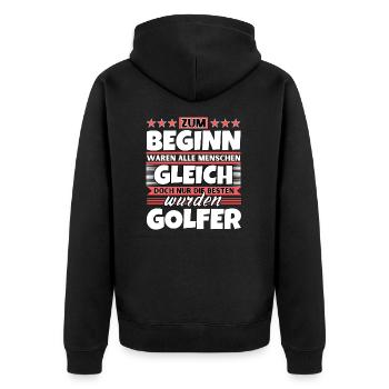 Zum Beginn gleich die besten wurden Golfer - Unisex Premium Bio Zip Hoodie - Schwarz - Hinten - Nico (187cm)