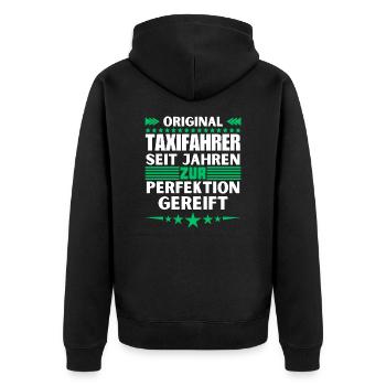 Zur Perfektion gereifter Taxifahrer - Unisex Premium Bio Zip Hoodie - Schwarz - Hinten - Nico (187cm)