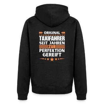 Zur Perfektion gereifter Taxifahrer - Unisex Premium Bio Zip Hoodie - Schwarz - Hinten - Nico (187cm)