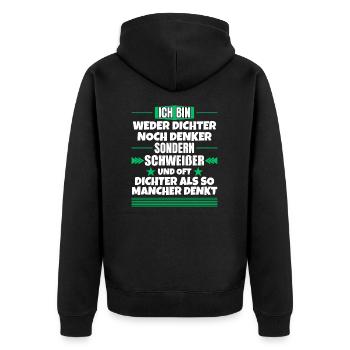 Weder Dichter noch Denker, sondern Schweißer - Unisex Premium Bio Zip Hoodie - Schwarz - Hinten - Nico (187cm)