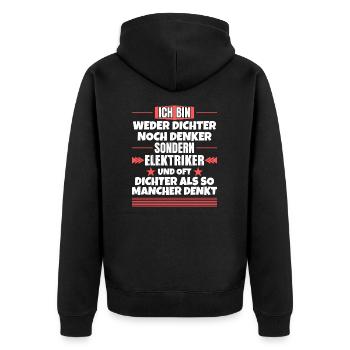 Weder Dichter noch Denker, sondern Elektriker - Unisex Premium Bio Zip Hoodie - Schwarz - Hinten - Nico (187cm)
