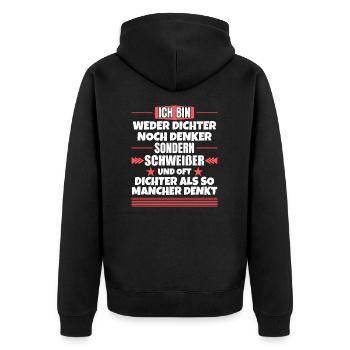 Neither poets nor thinkers, but welders - Unisex Premium Organic Zip Hoodie - black - Back - Nico (187cm)