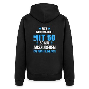 À 50 ans, un bel informaticien - Veste à capuche bio Premium Unisexe - noir - Dos - Nico (187cm)