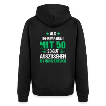 A 50 ans, beau informaticien - Veste à capuche bio Premium Unisexe - noir - Dos - Nico (187cm)