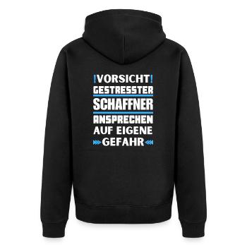 Don't talk to a stressed conductor! - Unisex Premium Organic Zip Hoodie - black - Back - Nico (187cm)